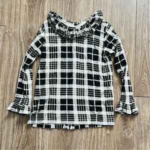 Black and White Plaid Ruffle Blouse